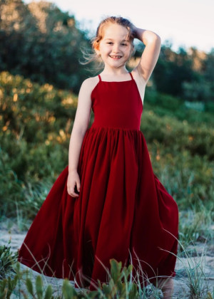 Burgundy Chiffon Lovely Flower Girl Dress